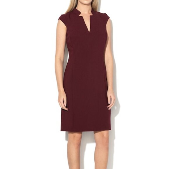 Esprit Fitted Sheath Dress Notched Vneck Cap Sleeves Wine NWT Women's US 10 - Picture 1 of 11